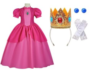 princess dress up costume for girls with crown blue earrings gloves brooch peach cosplay halloween birthday party red-130