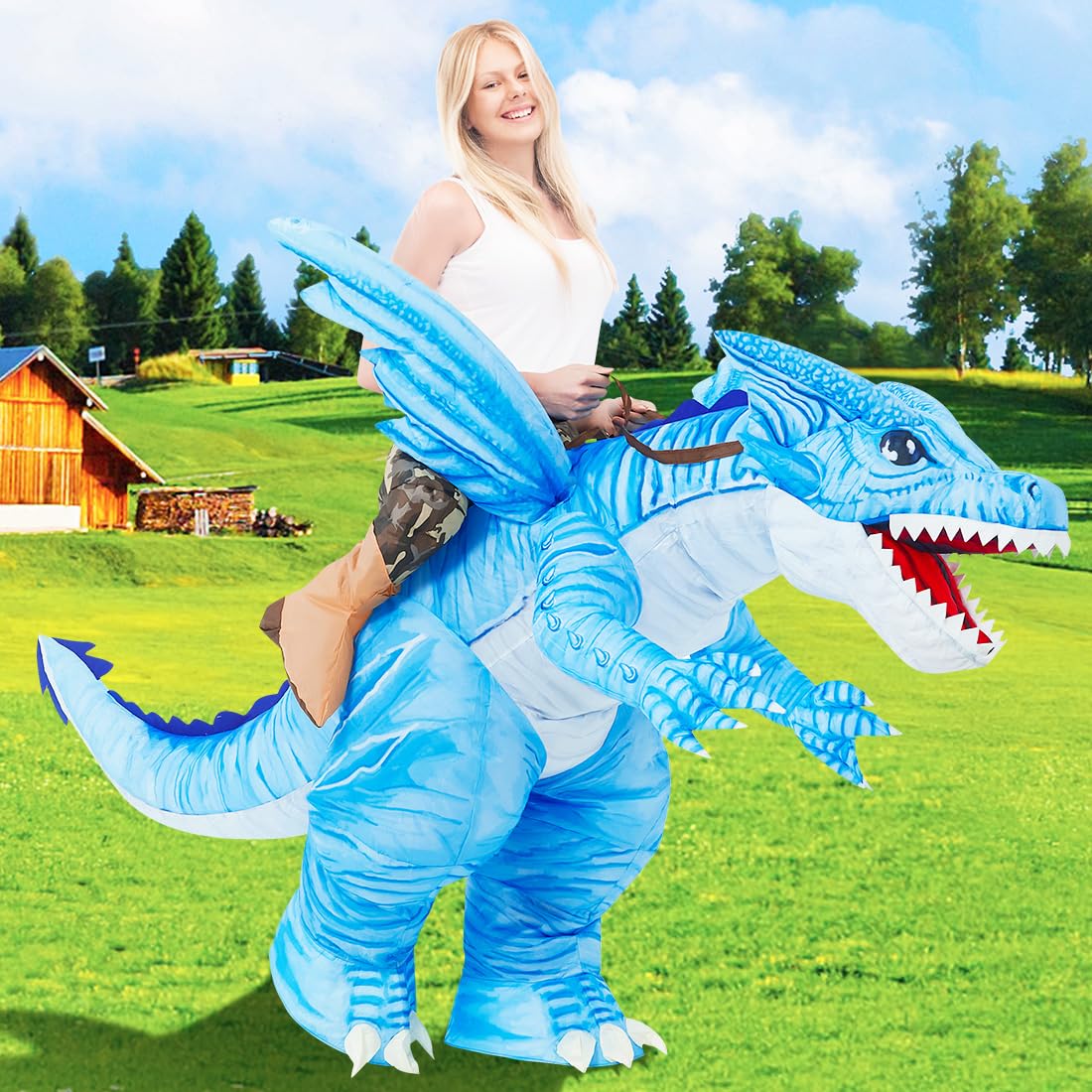 GOOSH Inflatable Dinosaur Costume for Adult Halloween Costume Women Man 72IN Funny Blow up Costume for Halloween Party Cosplay