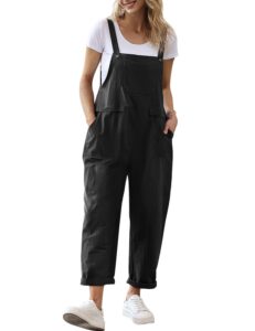 yesno women long casual loose bib pants overalls baggy rompers jumpsuits with pockets (xl pv9 black)