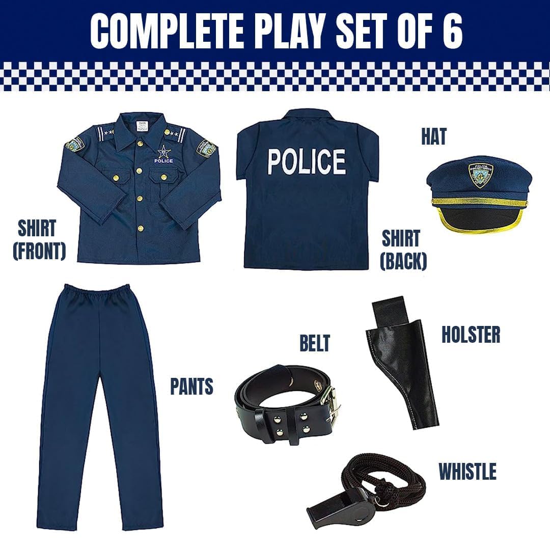 Kangaroo Deluxe Police Costume For Kids I Police Accessories Play Set I 15 Pcs Role Play Cop Costume & Dressup