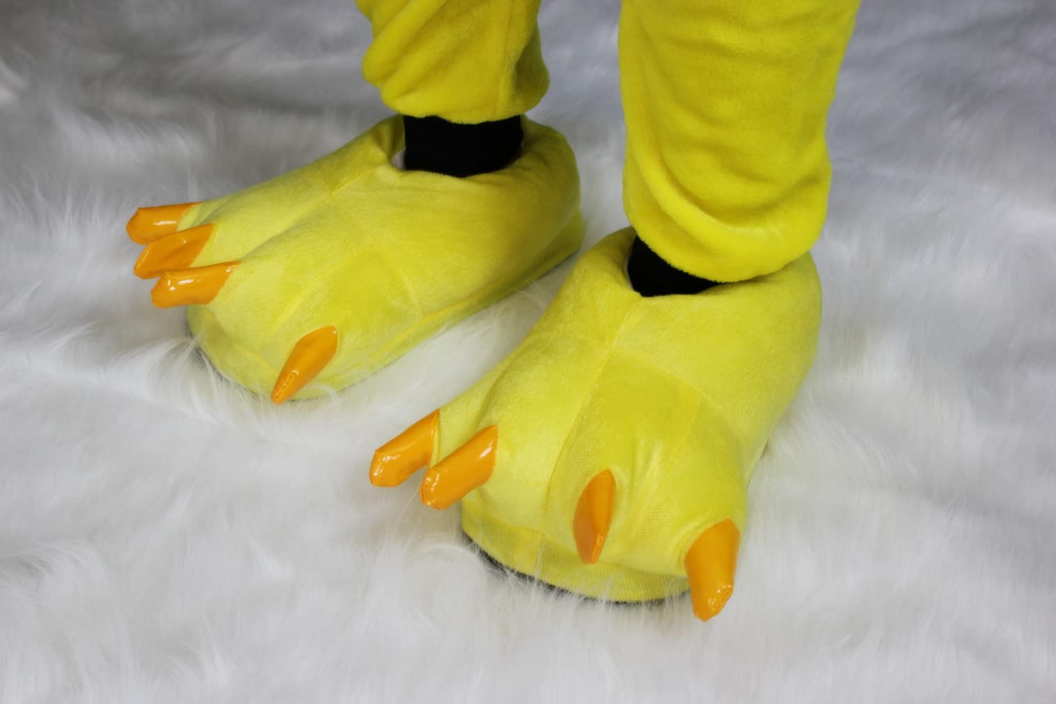 Akanbou Cosplay Monster Paw Plush Slippers Monster Feet Claw Slippers Home Shoes for Adults and Children (Women US 4.5-8.5, Yellow)