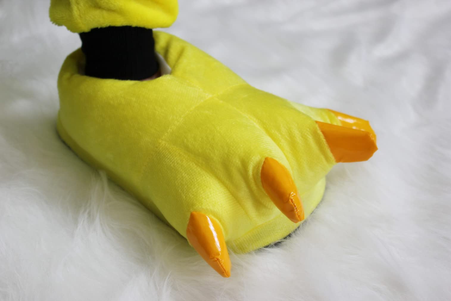 Akanbou Cosplay Monster Paw Plush Slippers Monster Feet Claw Slippers Home Shoes for Adults and Children (Women US 4.5-8.5, Yellow)