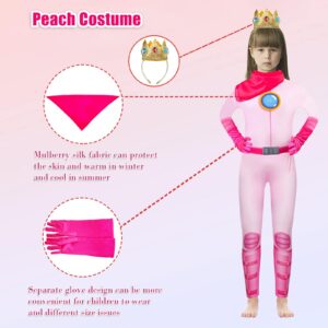 KDFJIEelf Peach Super Brothers Costume for Girls, New Models Peach Cosplay Combat Bodysuit, for Halloween (120(7Y)