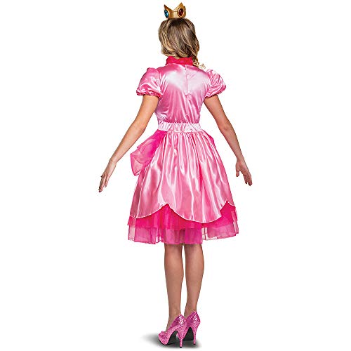 Disguise Womens Princess Peach Costume, Official Nintendo Super Mario Bros Dress And Crown Adult Sized, Pink, Large 12-14 US