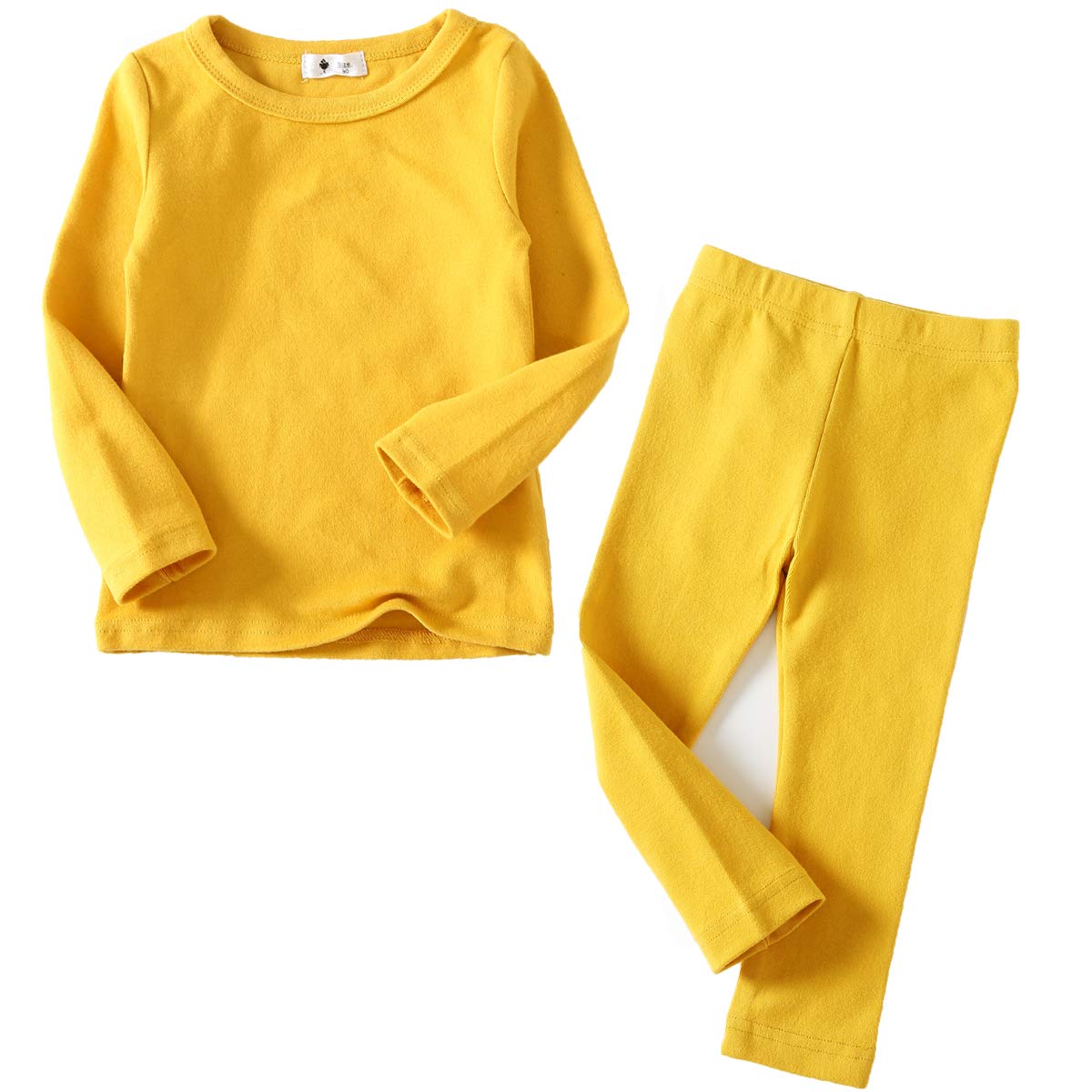 KISBINI Toddler Girls Boys Pajamas Basic Solid Color Cotton Sleepwear Soft Long Sleeve Pjs 2pcs Set (4T, Yellow)