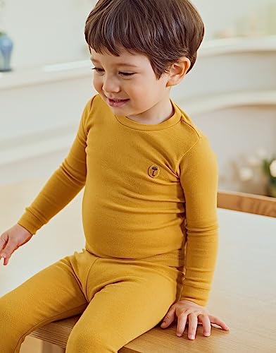 moimoln Solid Soft Cotton Modal Baby Toddler Boys Girls Snug fit Pjs Pajama Long Sleepwear Mustard 5T