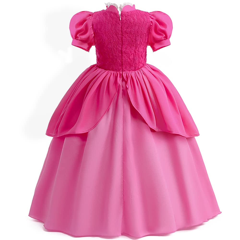 Zalongye Princess Peach Costume Dress for Girls cosplay Halloween Party Dress Up princess peach Dress（110）