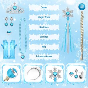 Luucio Frozen Costume for Girls, Princess Costume For Girls, Crown Accessories For Girls 3-10 Years, Halloween Role Play Kit