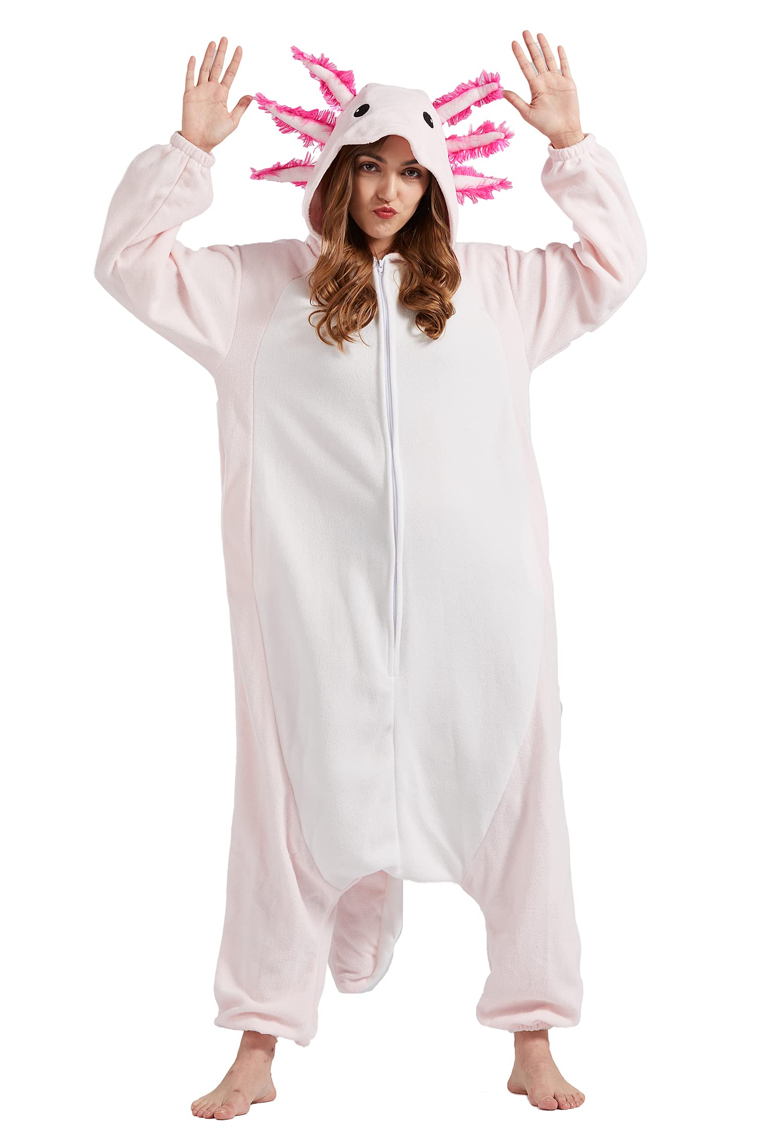 DELEY Unisex Pink Axolotl Onesie Adult Pajamas Halloween Cosplay Costume Animal Jumpsuit Homewear Sleepwear