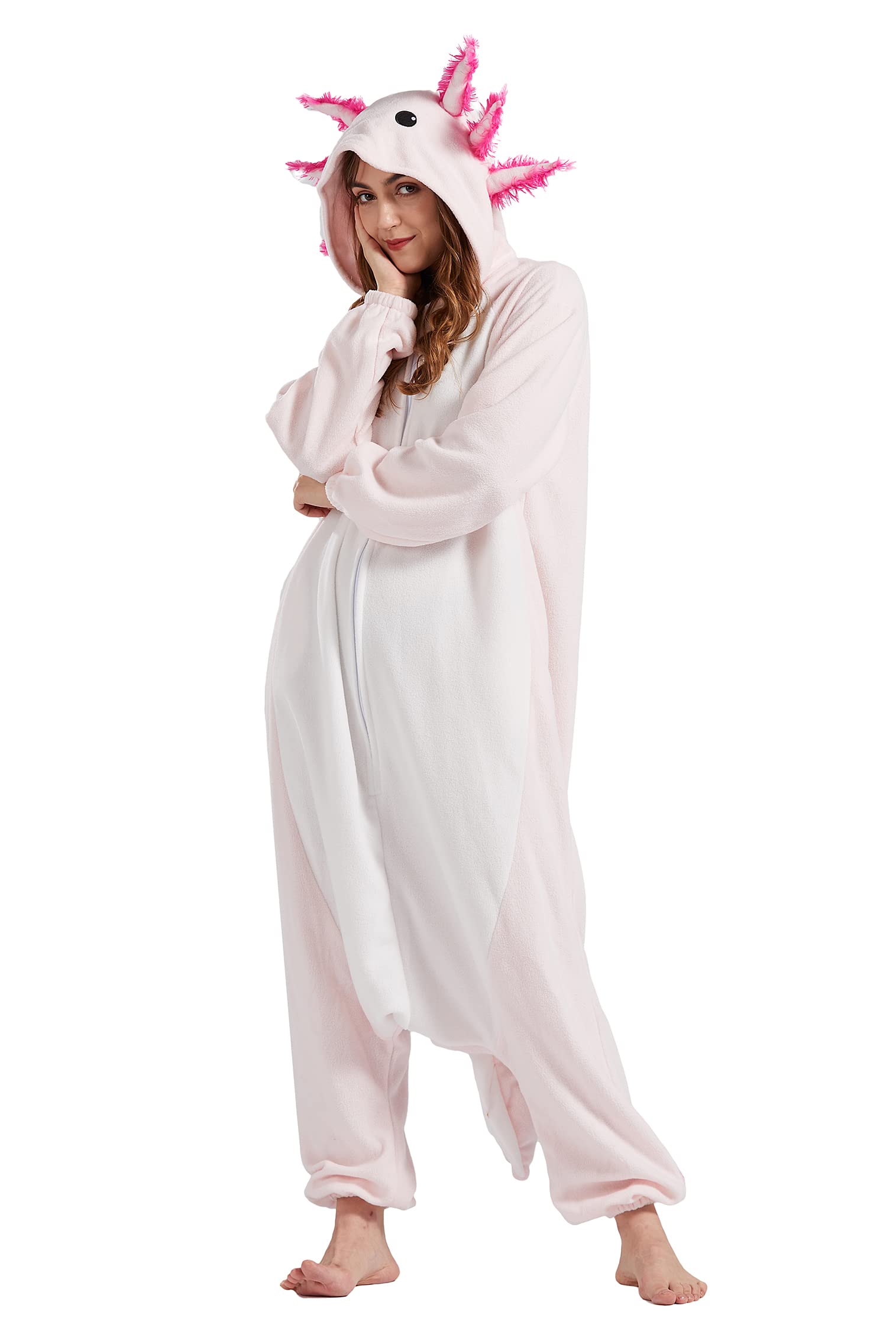 DELEY Unisex Pink Axolotl Onesie Adult Pajamas Halloween Cosplay Costume Animal Jumpsuit Homewear Sleepwear