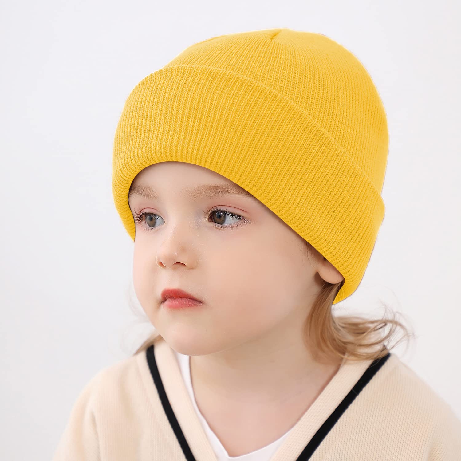 DOOVID Toddler Beanie Kids Warm Knit Beanie Hat Baby Boys Girls Knit Caps Classic Autumn Winter Hats C Yellow