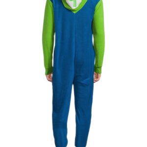 Nintendo Super Mario Luigi PJ Union Suit Costume Pajamas for Men with Faux Moustache, Large Blue