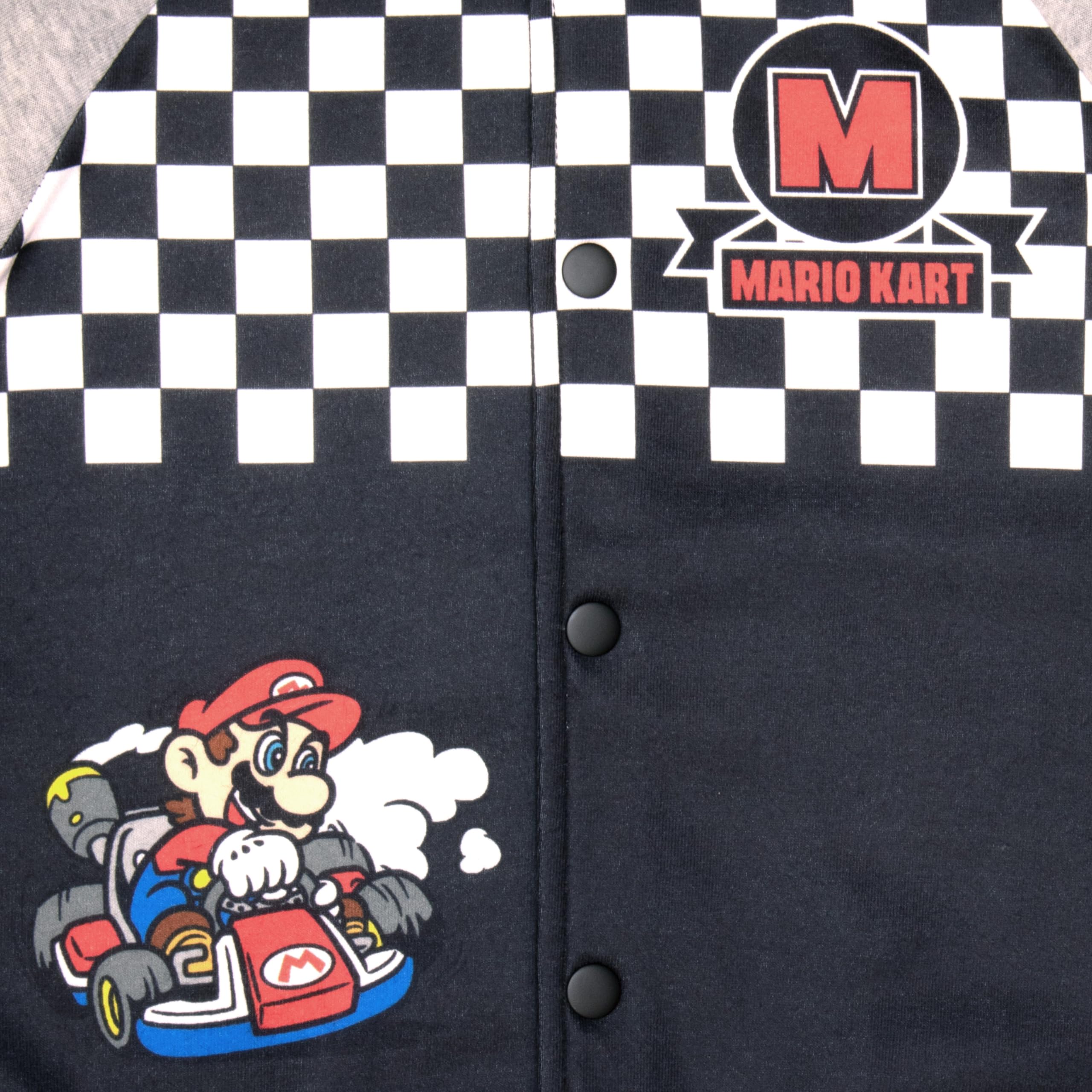 Nintendo Super Mario Graphic Boys Hooded Fleece Varsity Jacket for Kids and Toddlers (Size 7, Grey)