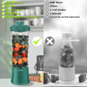 SHUNSHI Portable Blender 20 Oz, Personal Size Blender for Shakes and Smoothies with 6 Blades, Mini Small Smoothie Blender Bottles for Kitchen, Home, Travel, Sports (Green)