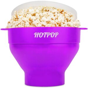 the original hotpop microwave popcorn popper, silicone popcorn maker, collapsible bowl bpa-free and dishwasher safe- 20 colors available (purple)