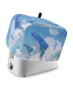 2 slice toaster cover, bread machine cover summer blue sky and sea whales with ocean waves kitchen appliance dust cover with top handle fingerprint protection lightweight kitchen toaster cover