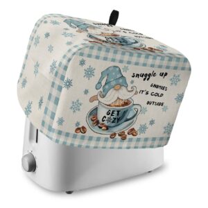 Toaster Dust Cover for Kitchen 4 Slice, Coffee Gnomes Winter Dwarf with Snowflakes Linen Texture Bread Maker Covers Toasters for Fingerprint Protector Small Appliance Covers Accessories (12x11x8in)