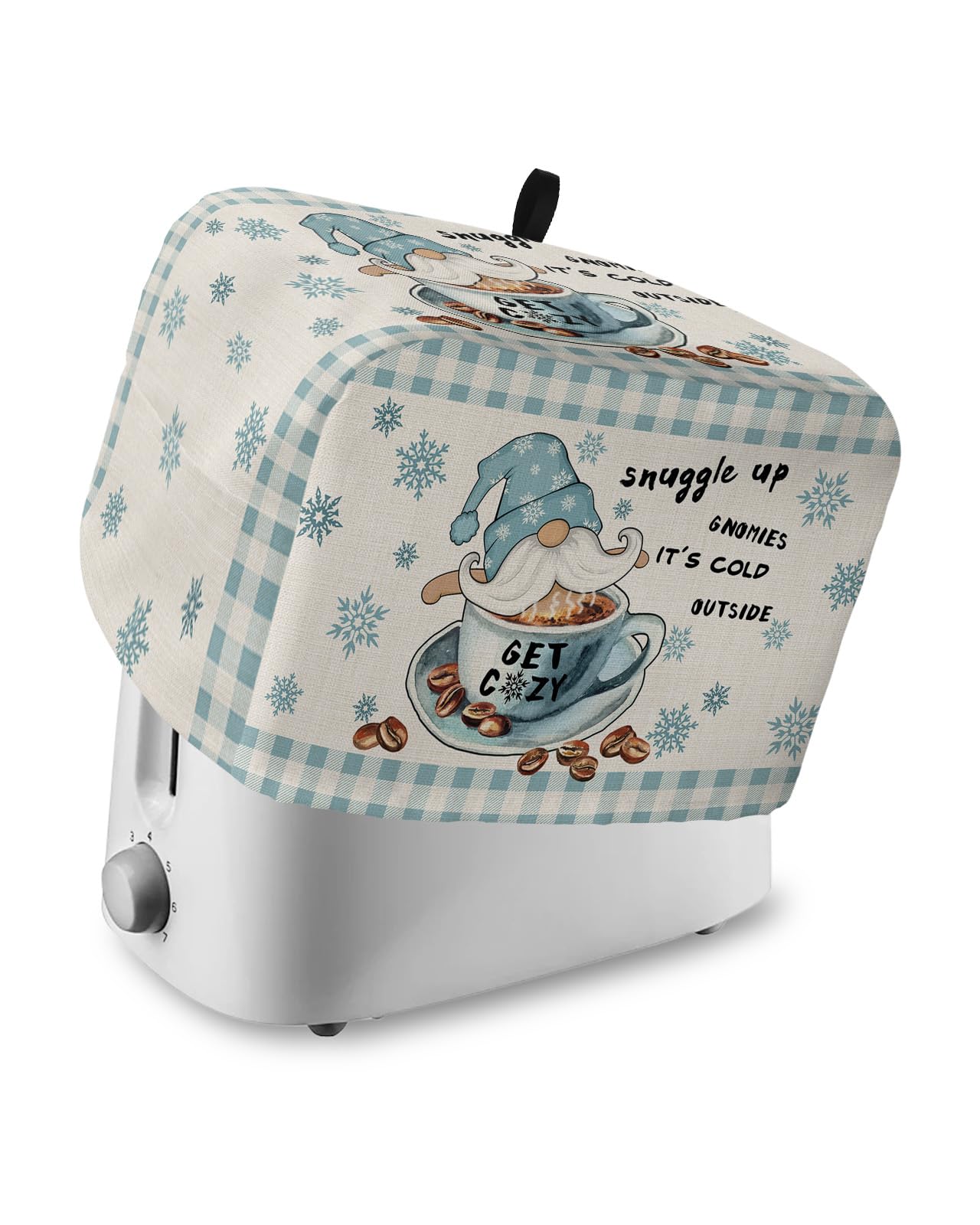 Toaster Dust Cover for Kitchen 4 Slice, Coffee Gnomes Winter Dwarf with Snowflakes Linen Texture Bread Maker Covers Toasters for Fingerprint Protector Small Appliance Covers Accessories (12x11x8in)