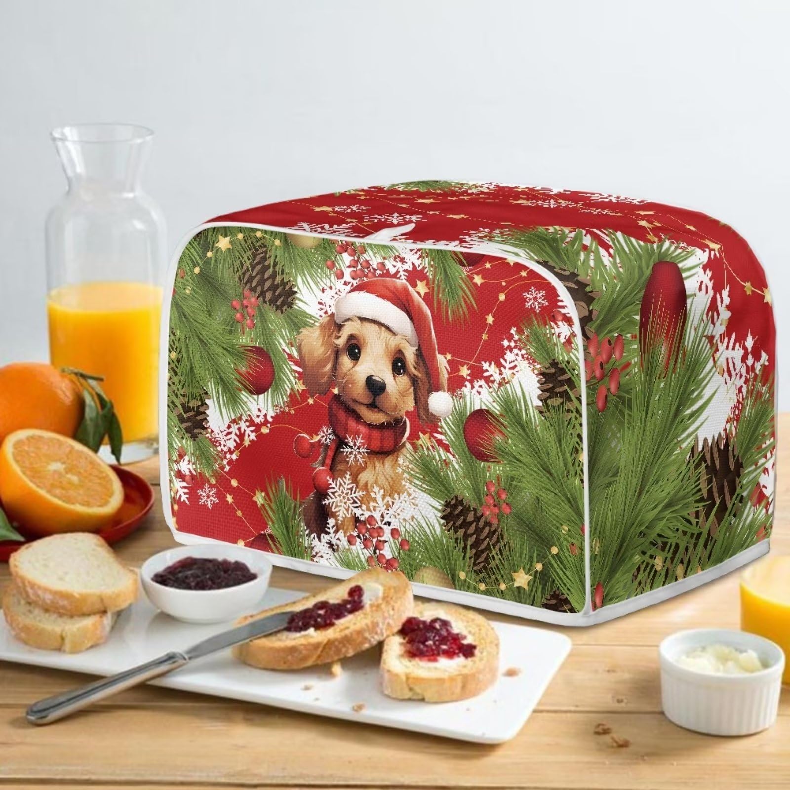 Psesaysky Dog Tree Christmas Toaster Covers Bakeware Protector 4 Slice Dustproof Christmas Decor Kitchen Small Appliance Covers with Top Hook