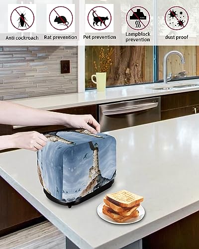 4 Slice Toaster Cover, Bread Machine Cover Lighthouse on An Isolated IslCircling Seagulls Retro Kitchen Appliance Dust Cover with Top Handle Fingerprint Protection Lightweight Kitchen Toaster Cover