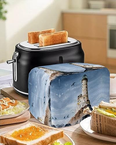 4 Slice Toaster Cover, Bread Machine Cover Lighthouse on An Isolated IslCircling Seagulls Retro Kitchen Appliance Dust Cover with Top Handle Fingerprint Protection Lightweight Kitchen Toaster Cover