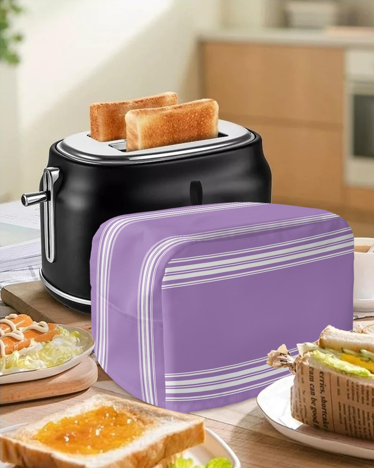 Toaster Dust Cover for Kitchen 2 Slice, Farmhouse Purple White Stripe Bread Maker Covers Toasters for Fingerprint Protector Washable Small Appliance Covers Accessories (12x7.5x8in)