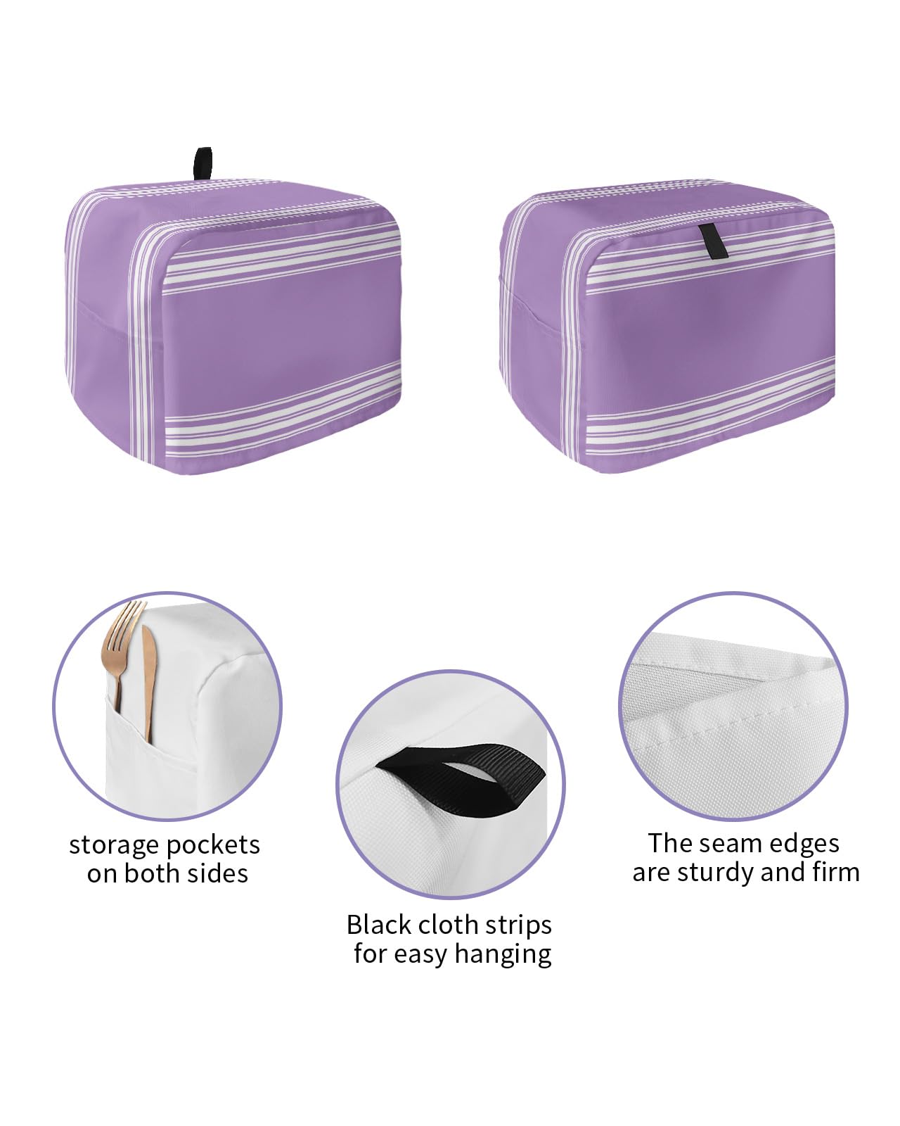 Toaster Dust Cover for Kitchen 2 Slice, Farmhouse Purple White Stripe Bread Maker Covers Toasters for Fingerprint Protector Washable Small Appliance Covers Accessories (12x7.5x8in)