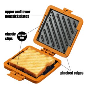 MKYSAIL Toaster,Microwave Toaster, Sandwich Maker, Panini Maker, Dishwasher Safe,NO Electricity,Wireless,Time Saving,Fast,Toastie Safe in Microwave Oven(Orange, Microwave Sandwich Maker)