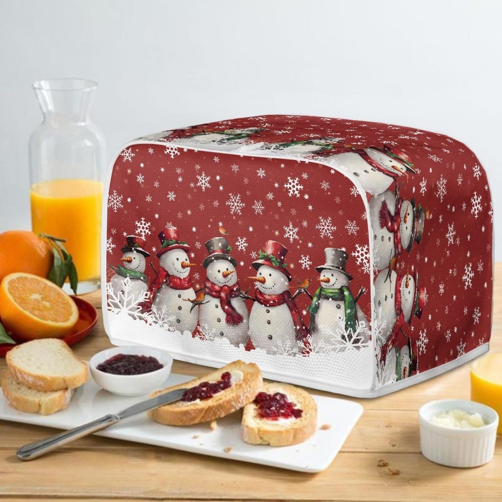 Baxinh Christmas Snowman Printed Bread Machine Cover, 4 Slice Toaster Cover Kitchen Appliance Cover, Anti-Dust Toaster Cover Bakeware Protector, Washable Appliance Cover for Kitchen Accessories