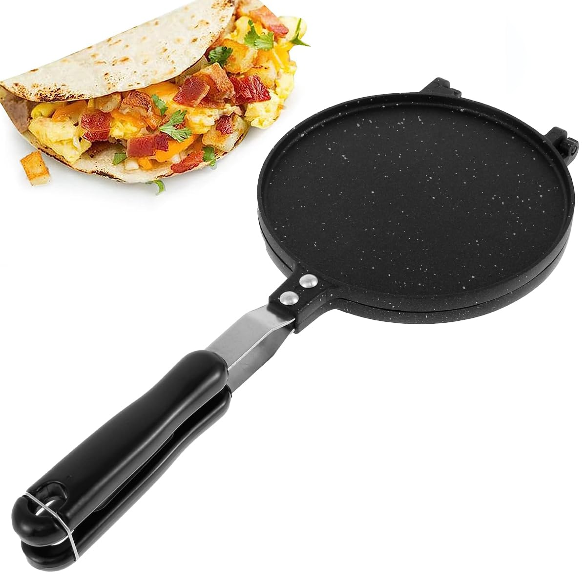 Tortilla Press Pan 6.5Inch, Non-Stick Eggs Roll Maker Pancake Griddle with Bakelite Handle, Heavy-Duty Aluminum Dough Press Pan Cast-Iron Flour Tortilla Press Stove Top Pan for Kitchen