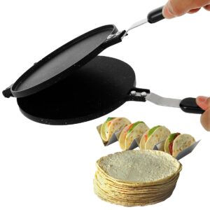 Tortilla Press Pan 6.5Inch, Non-Stick Eggs Roll Maker Pancake Griddle with Bakelite Handle, Heavy-Duty Aluminum Dough Press Pan Cast-Iron Flour Tortilla Press Stove Top Pan for Kitchen