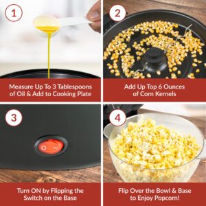 Nostalgia 6-Quart Stirring Popcorn Popper With Quick-Heat Technology, Makes 24 Cups of Popcorn, Kernel Measuring Cup, Oil Free, Makes Roasted Nuts, Perfect for Birthday Parties, Black