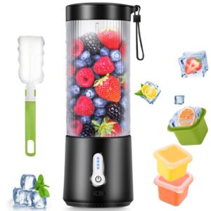 yiuokaei portable blender personal juicer - usb rechargeable 4000mah large battery with 6 blades for smoothies shakes baby food and proteins - kitchen home office gym sports and travel (16oz, black)