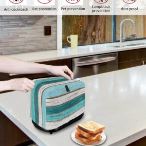 Toaster Dust Cover for Kitchen 2 Slice, Vintage Farm Teal Ocean Aqua Green Blue Wood Grain Bread Maker Covers Toasters for Fingerprint Protector Small Appliance Covers Accessories (12x7.5x8in)