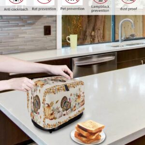 Toaster Dust Cover 4 Slice, Thanksgiving Farmhouse Turkey Pumpkin Fall Plants Bread Maker Cover Toasters Covers for Fingerprint Protector Washable Kitchen Small Appliance Cover 12x11x8in