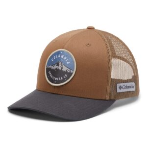 Columbia Mesh Snap Back Hat, Ball Cap, One Size, Delta/Shark/Mt Hood Cicle Patch, One Size