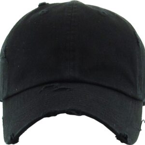 KBETHOS KBE-VINTAGE BLK Vintage Washed Cotton Baseball Cap, Black