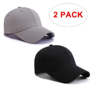 PFFY 2 Packs Baseball Cap Golf Dad Hat for Men and Women Hat Black+Grey