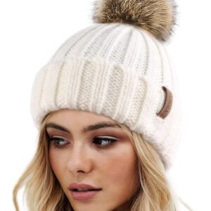 FURTALK Womens Winter Knitted Beanie Hat with Faux Fur Pom Warm Knit Skull Cap Beanie for Women