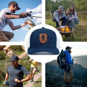 Pnkvnlo Mesh Bigfoot Hat Leather Cap for Men- Great Snapback Closure Sasquatch Hat for Hunting & Hiking-Leather-navy blue