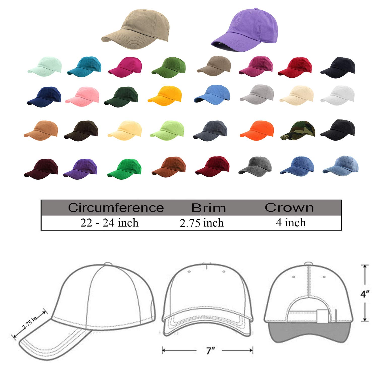 Gelante Baseball Caps Dad Hats 100% Cotton Polo Style Plain Blank Adjustable Size. 1805-White-1PC