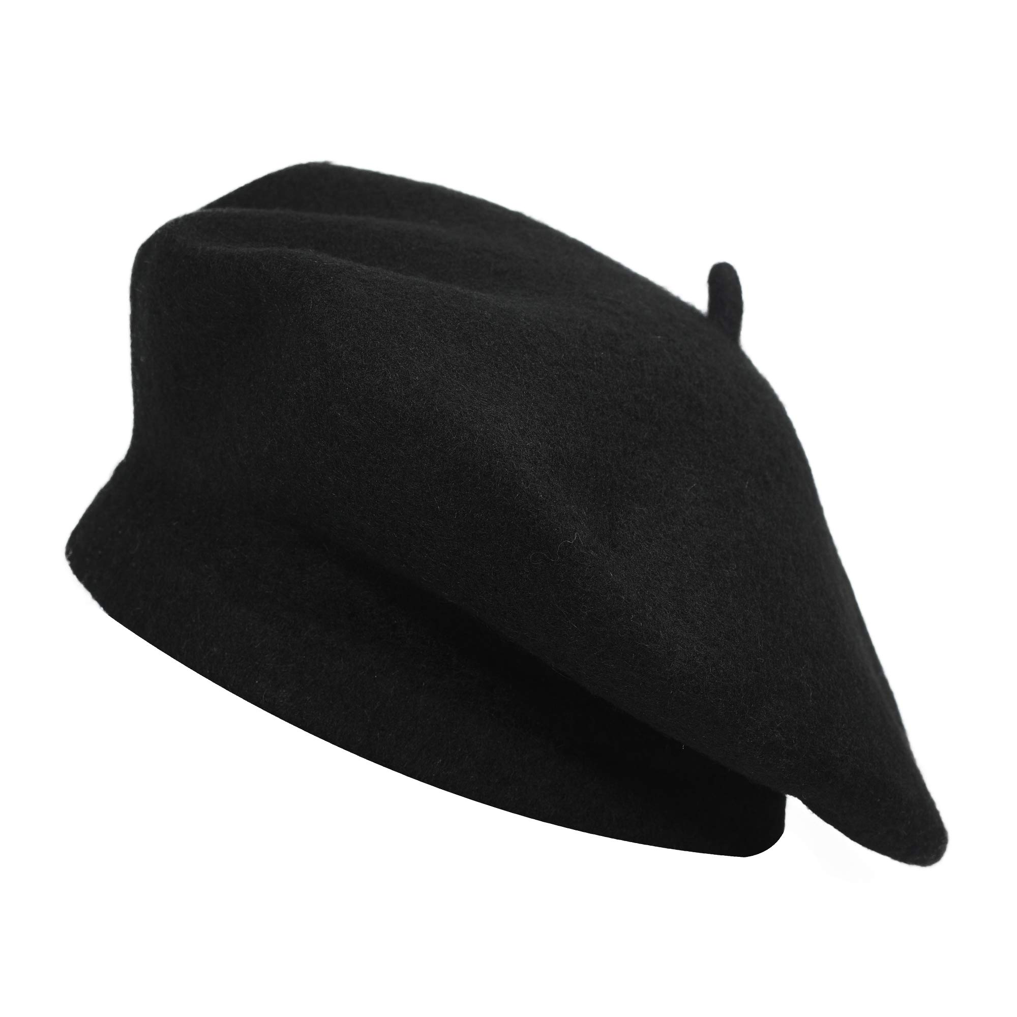 ZLYC Wool French Beret Hat Solid Color Beret Cap for Women Girls (Black)