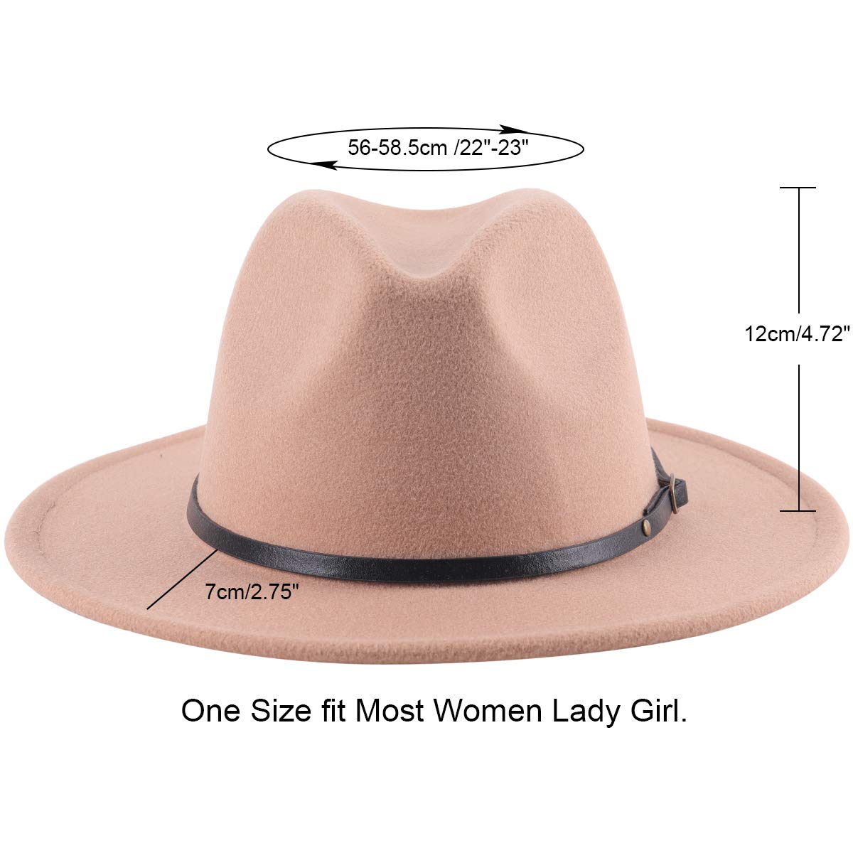 Lanzom Womens Classic Wide Brim Floppy Panama Hat Belt Buckle Wool Fedora Hat Fit Size 6 8/7-7 1/4(One Size, Camel)