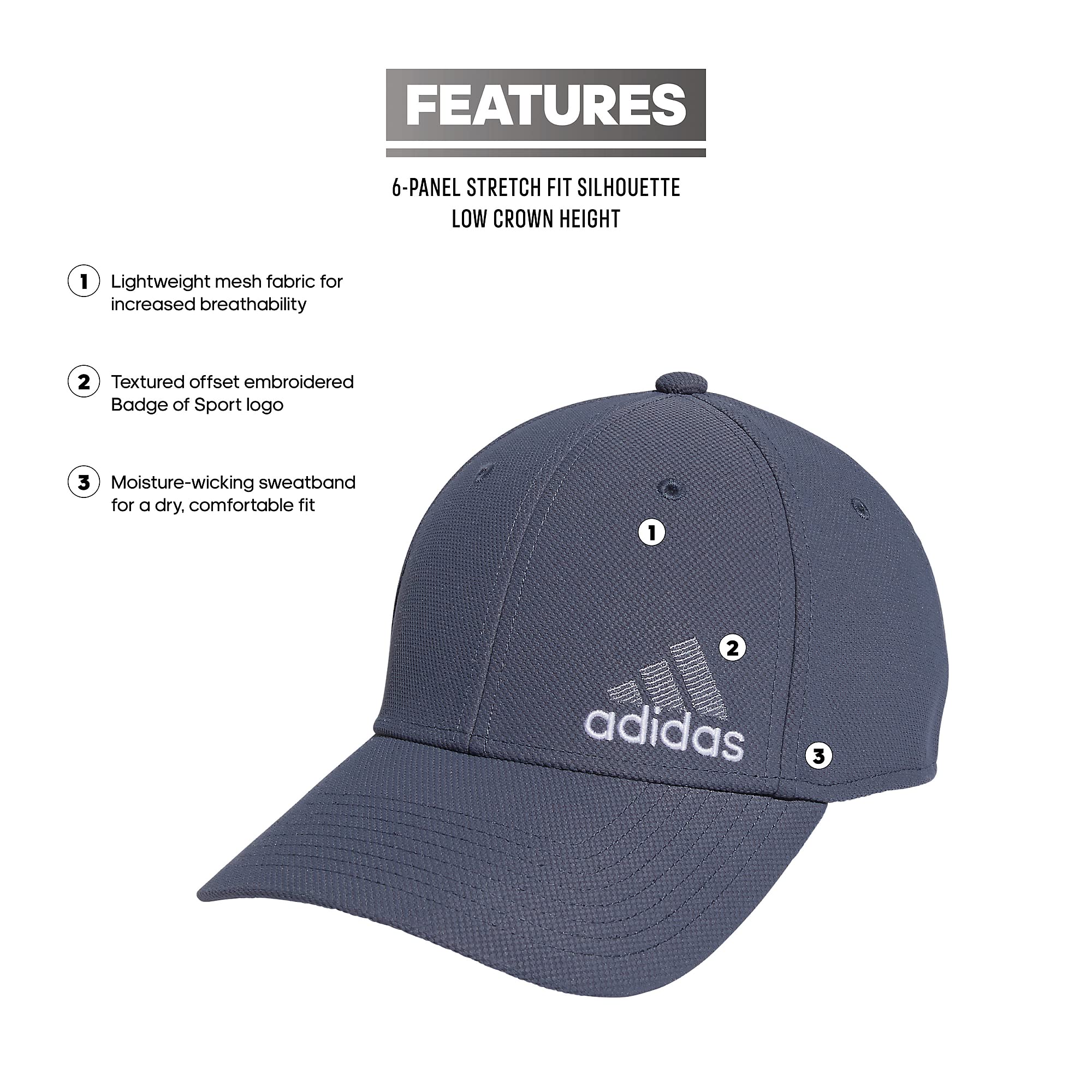 adidas Men's Release 3 Structured Stretch Fit Cap, Onix Grey/Light Onix Grey/White, Large-X-Large