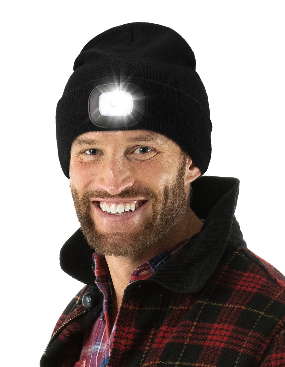 Unisex LED Beanie with Light, USB Rechargeable Hands Free LED Headlamp Hat, Knitted Night Light Beanie Cap Flashlight Hat, Men Gifts for Dad Father Husband (Navy Blue)