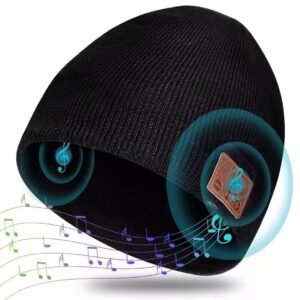 ColoFocus Bluetooth Beanie Hat for Men, Music Hat Men Hat Christmas Beanie Hat, Unique Winter Sports Gifts for Dad Men Husband Boys Black