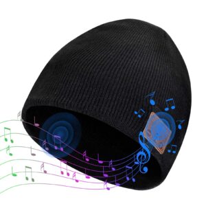 ColoFocus Bluetooth Beanie Hat for Men, Music Hat Men Hat Christmas Beanie Hat, Unique Winter Sports Gifts for Dad Men Husband Boys Black