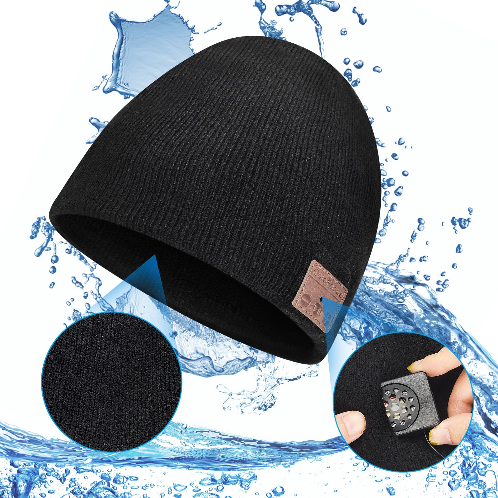 ColoFocus Bluetooth Beanie Hat for Men, Music Hat Men Hat Christmas Beanie Hat, Unique Winter Sports Gifts for Dad Men Husband Boys Black