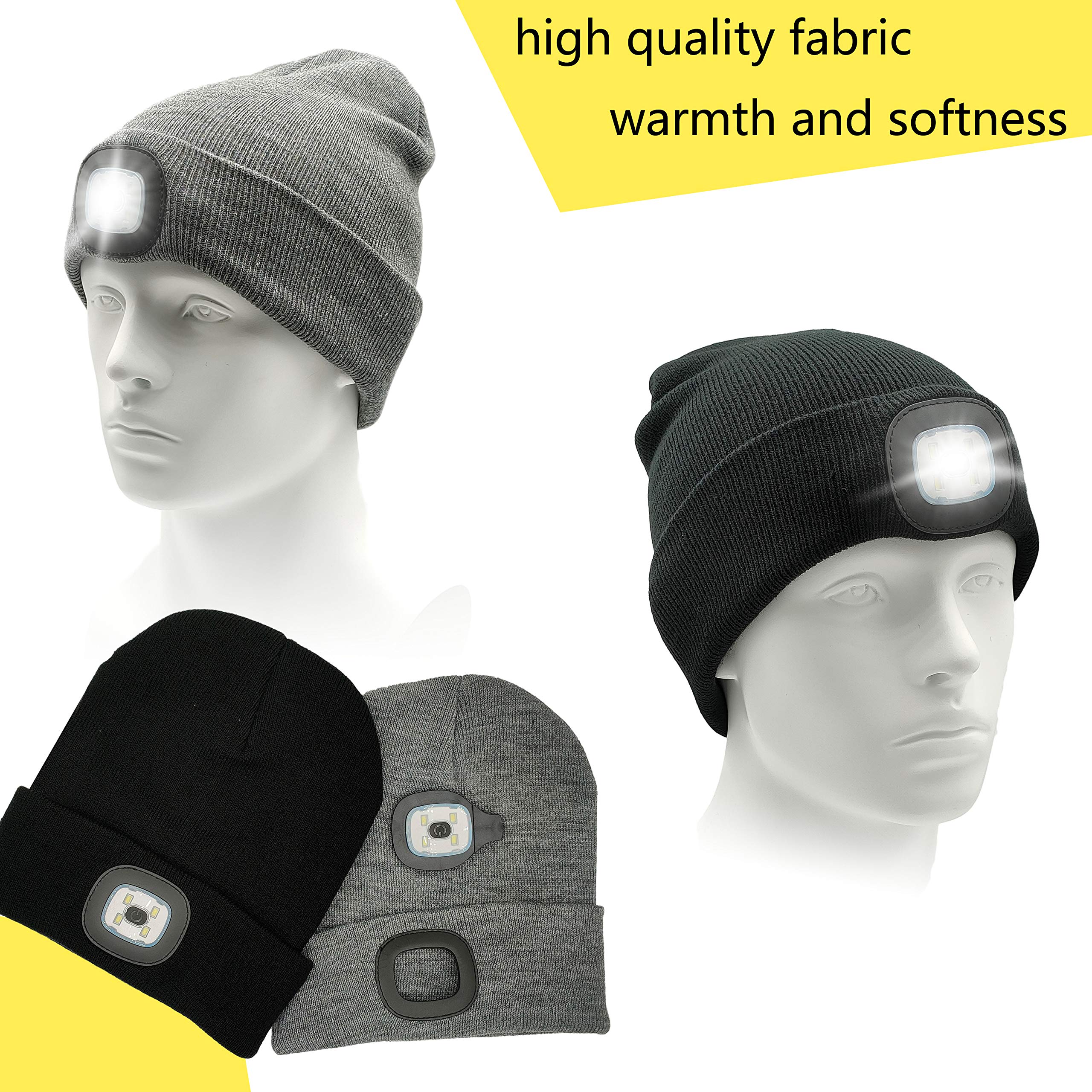 Unisex Beanie with Light, USB Rechargeable LED Headlamp Beanie, Gifts for Dad Father Men Husband Warm Knitted Cap Black