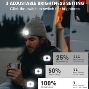 Unisex Beanie with Light, USB Rechargeable LED Headlamp Beanie, Gifts for Dad Father Men Husband Warm Knitted Cap Black